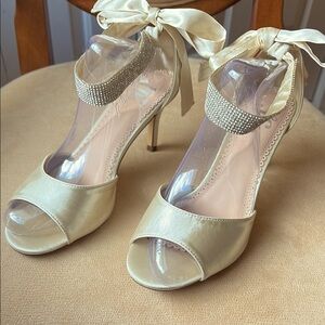 Elegant Satin Peep-Toe Heels with Rhinestone Ankle Strap